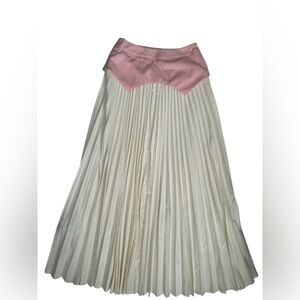 SHEIN Cream and Pink Pleated Maxi Skirt Size Small Western Boho